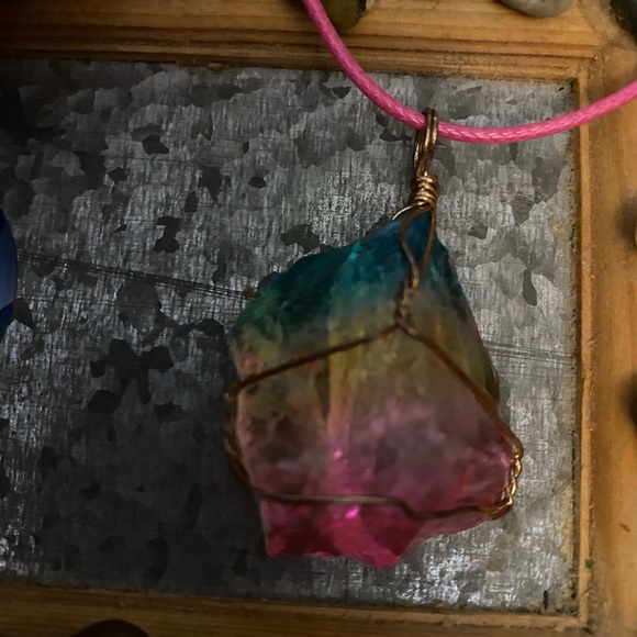 🌈 🌈 Watermelon tourmaline Semi-precious gem necklace - Picture 5 of 6